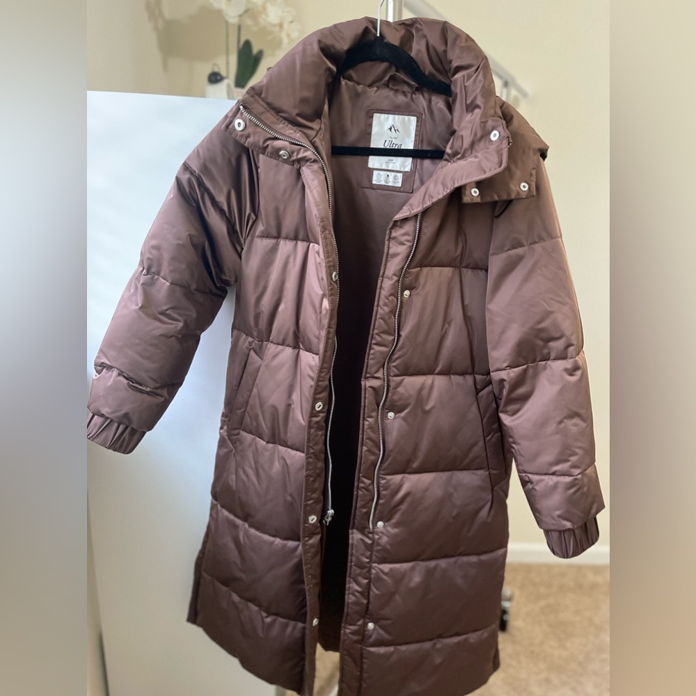 NWOT Abercrombie Ultra Long Puffer in Dark Brown XS Petite